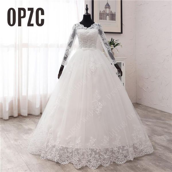 Abiti da festa Primavera Applicazioni in pizzo Abiti da sposa Maniche lunghe Abiti da sposa Bianco Scollo a V Principessa Abiti da sposa da sposa Taglie forti 230217