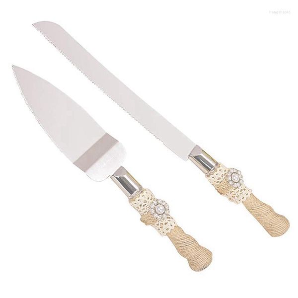 Dinnerware define o conjunto de faca de bolo de casamento rústico e servidor que serve o cortador de estilo country para festas bi