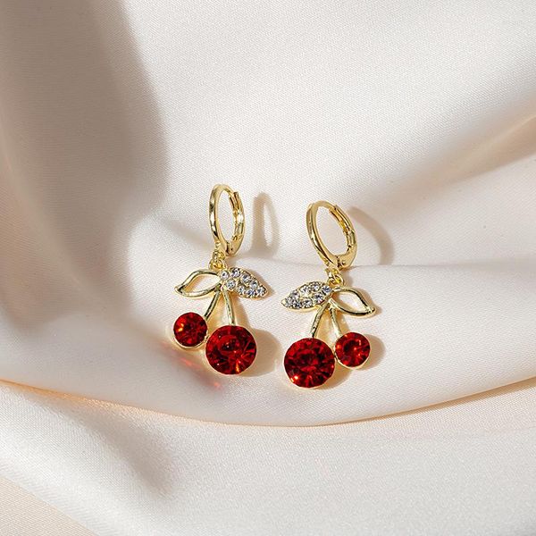 Dangle Earrings Luxury Cherry Vintage Crystals Pendant Earring 2023 Trendy Korean Fashion Red Jewelry Birthday Gift For Girlfriend
