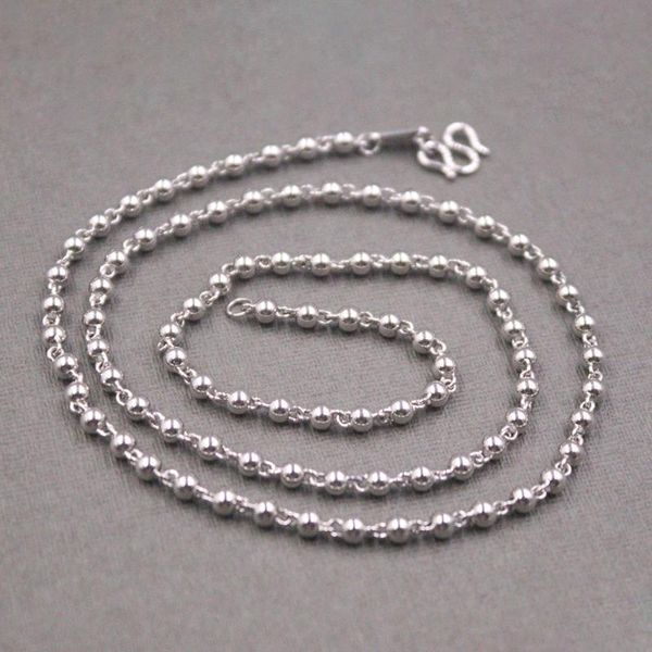 Catene Collana in vero platino massiccio Donna Uomo Fortunato 3 mm di larghezza Perline lisce Maglia a catena 17,3 