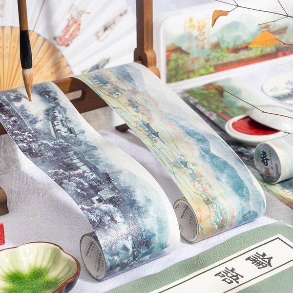 Embrulhe de presente estilo máscara chinesa washi fita vintage pintura paisagem adesiva decorativa adesiva diy scrapbooking sticker rótulo papelaria