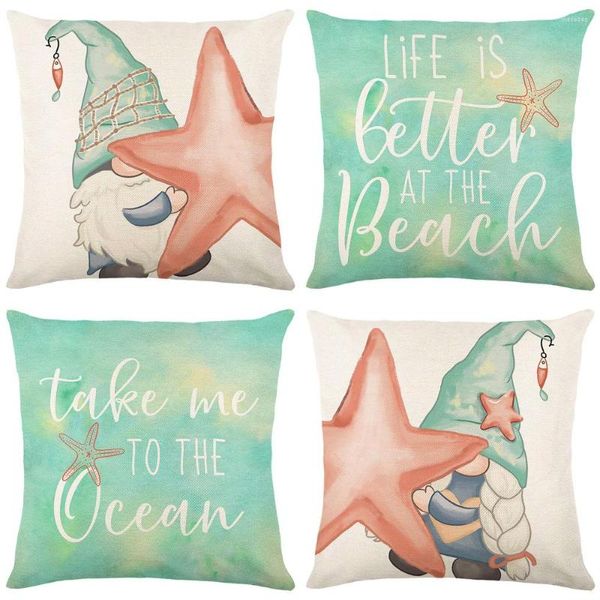 Cuscino 2023 Summer Ocean Series Cover Linen Letter Printing Tessuto per la casa Soggiorno