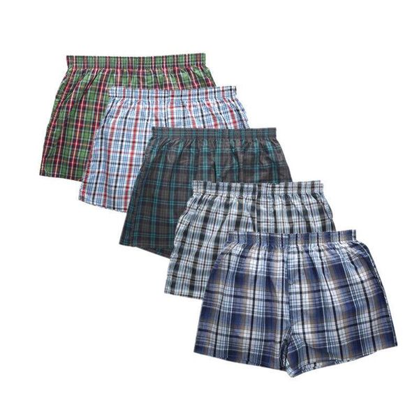 Mutande 5 Pz / lotto Boxer Uomo Biancheria intima sottile Cotone Uomo Taglie forti Pantaloncini corti scozzesi traspiranti Pantaloncini maschili 5XL 6XL