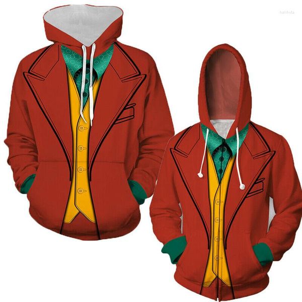 Hoodies masculinos palhaço 3d Stephen King's moletom com zíper da camada de zíper de halloween casaco de cosplay outono de inverno clotehs