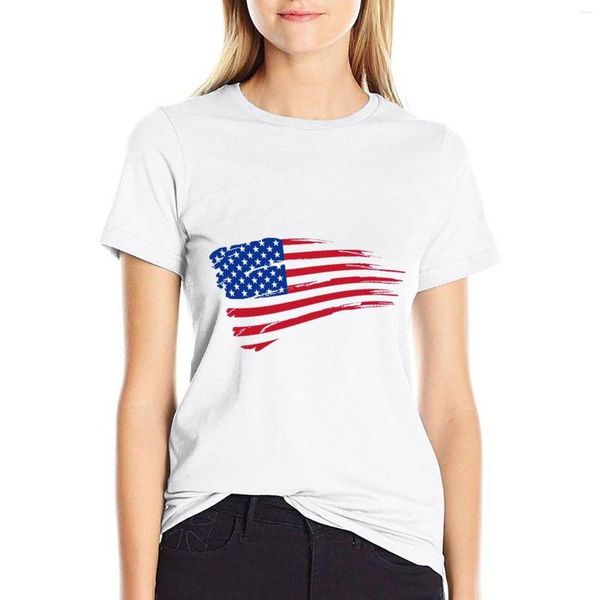 Damen-T-Shirts, Damen-T-Shirt mit amerikanischer Flagge, bedruckt, Unabhängigkeitstag, lässige Baumwolle, übergroße T-Shirts, Rundhalsausschnitt, Streetwear-Oberteile