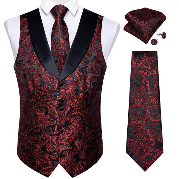 Coletes masculinos luxuosos de seda de seda preto Paisley Floral Vest Men Set Tie Bufflinks Lenço de lenço de lenço de lenço de lençóis masculinos com salmão de salão de cintura