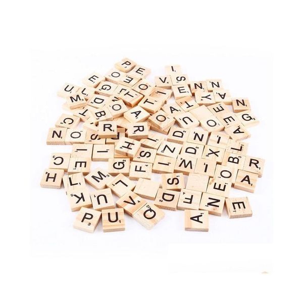 Giocattoli di intelligenza 100 pezzi/set alfabeto in legno piastrelle Scrabble lettere nere numeri per artigianato regali di consegna goccia di legno apprendimento educat Dhe1K