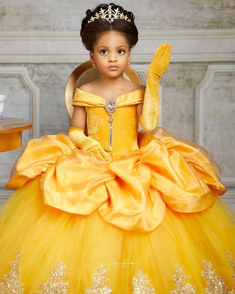 Laço bonito Crianças infantil flor garota vestidos princesa jóia pescoço mangas compridas Tulle Girls 'Formal desgaste formal para casamento MC1746