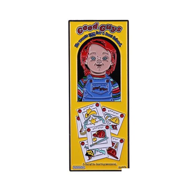 Accessori per cartoni animati Good Guys Chucky Props Box Spilla smaltata Horror Kids Play Doll Spilla Valigetta Distintivo Zaino Gioielli di Halloween Gi Dhkze