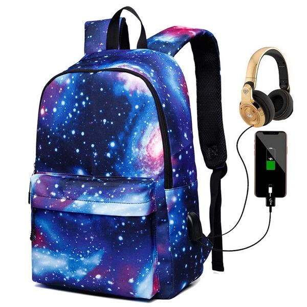 Galaxy Laptop Backpack School Bag Star Water Resistente a estudantes universit￡rios Travel Notebooks de computador Mochilas para homens mulheres257s