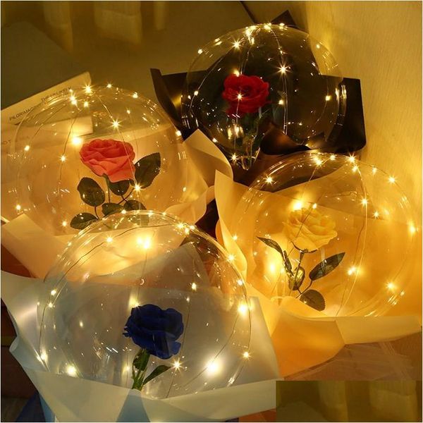 Palloncino San Valentino Led Palloncini Luce Luminosa Palla Bobo Lampeggiante Rose Bouquet Amante Regali Per La Festa Di Compleanno Goccia Deliv Dhyja
