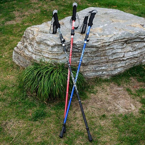 Bastoncini da trekking Colori Alluminio Manico esterno in EVA Attrezzo da escursionismo da campeggio Bastoncini da passeggio pieghevoli Bastone pieghevole