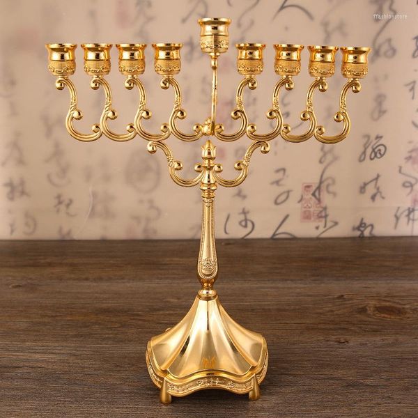 Candele in metallo argento/oro placcati a 9 bracci in lega di zinco pilastro di alta qualità per portelalas di nozze Candelabra