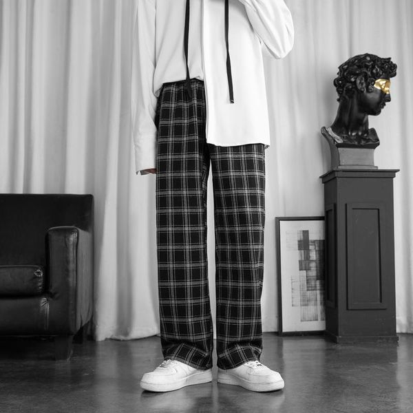 Pantaloni da uomo 2023 Design scozzese a vita alta Pantaloni casual a gamba larga Pantalone a quadri vintage Uomo Abbigliamento streetwear oversize