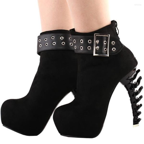 Обувь обувь LF80679 Show Story Punk Vintage Rockabilly Black Strap Guckle High Top Bone Platform Boots