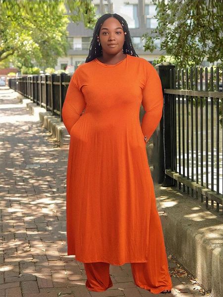 Trailtsits İki Parçalı Set Kadın Outifits Curve Plus Boyut Uzun Üst ve Pantolon Takım Katı Büyük Giysiler Toptan Toplu Damla