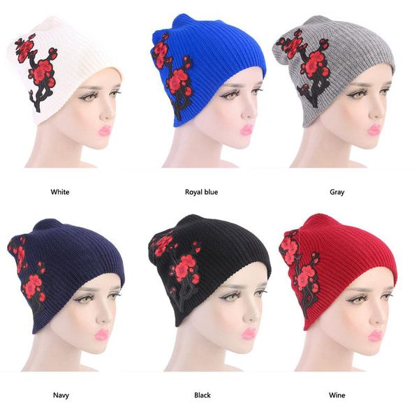 Beanies Beanie/Totenkopfkappen, muslimische Frauen, Winter-Druck, Blumen-Turban-Mütze, warme Strickmütze, Beanie, Chemo-Kopfbedeckung, Kopfbedeckung, Krebspatienten, Haare