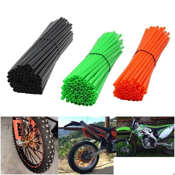 Rodas de motocicleta pneus 72 PCs/Set Bikes Spoke Fluoresc￪ncia Tubo Clipe Bicycle Wheel Arame de a￧o de a￧o ER Acess￳rios de aviso Dhzaa