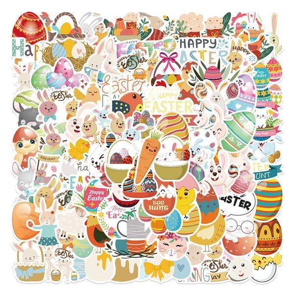 100pcs adesivos fofos de p￡scoa kawaii desenho animado de coelho ovo de coelho decalques animais para crian￧as garrafas de ￡gua de ￡gua de laptop scrapbooking bike bike bike bagage bagage diy adesivo