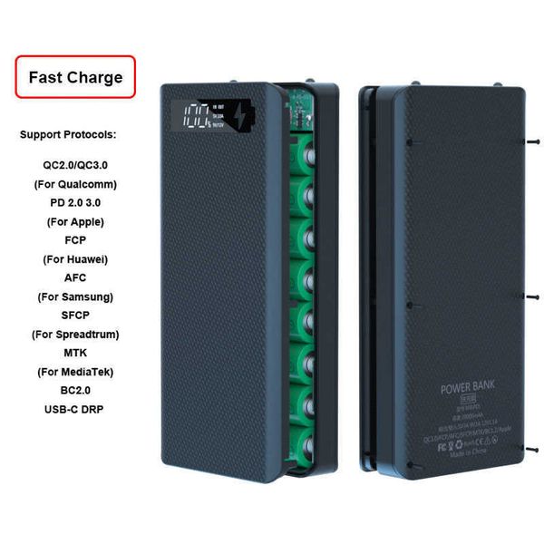 Ponto de telefone celular Power Banks Diy Power Bank Case de carga rápida Chip 18650 Battery PowerBank Case USB TypeC carregador com lanterna qc30 pd30 energia externa j230217