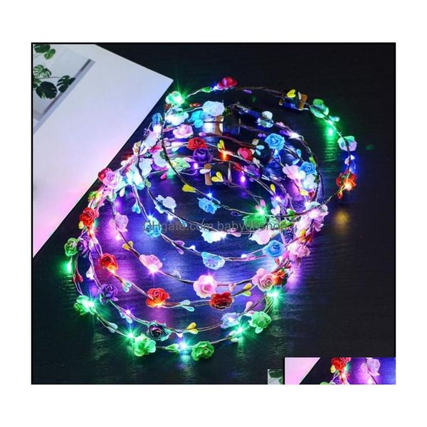 Saç Aksesuarları 20pcs/ Colorf Noel Partisi Parlayan Çelenk Cadılar Bayramı Taç Çiçek Kafa Bandı Kadın Kızlar Led Light Up Hai Babydhsho Dhd9f