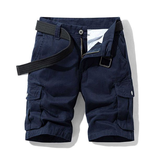 Pantaloncini da uomo 2022 Pantaloncini cargo militari multi tasca larghi da uomo estivi Pantaloncini tattici da uomo in cotone blu scuro Pantaloni corti 3038 Senza cintura Z0216