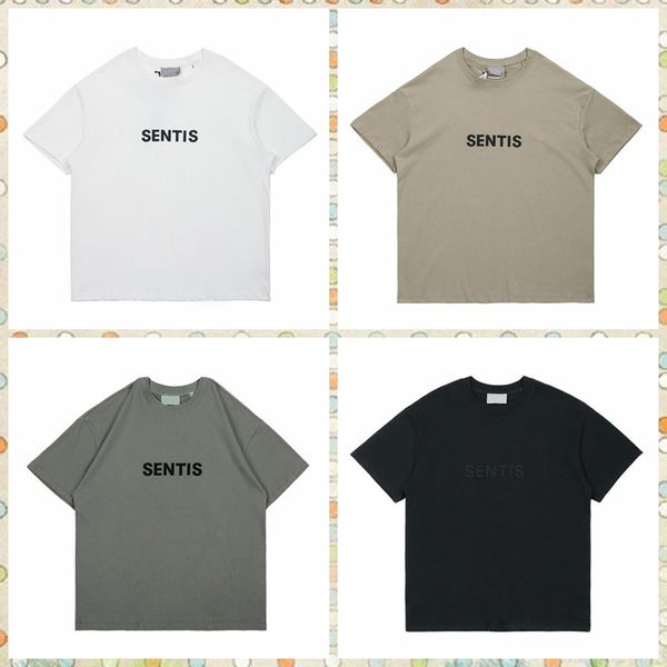 2023 Spring Wholesale T camisetas de ver￣o Frente 3D Silicone Logot Tirise Tee Skateboard Men Mulheres Mulheres Manga Camiseta Tamanho S-XL