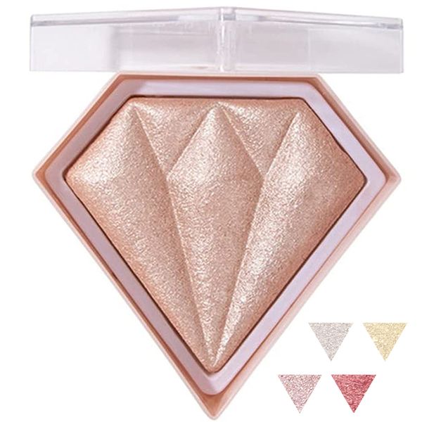 Diamond Highlighter Powder Palette Face destacando o brilho rosa de rosa Rosa, coragem compacta em p￳ maquiagem facial, corre￧￣o de maquiagem brilhante