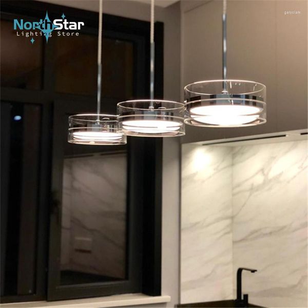 Lampade a sospensione North Star Nordic Design Lampadario in argento per cucina Lampada rotonda in vetro Sala da pranzo a tre teste Bar Lampada a sospensione a led