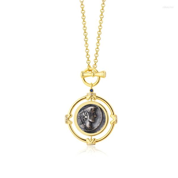 Подвесные ожерелья винтажная камея антикварная монетная ожерелье Стильная шикарная золотая поперечная цепь с застежкой для женских украшений моды