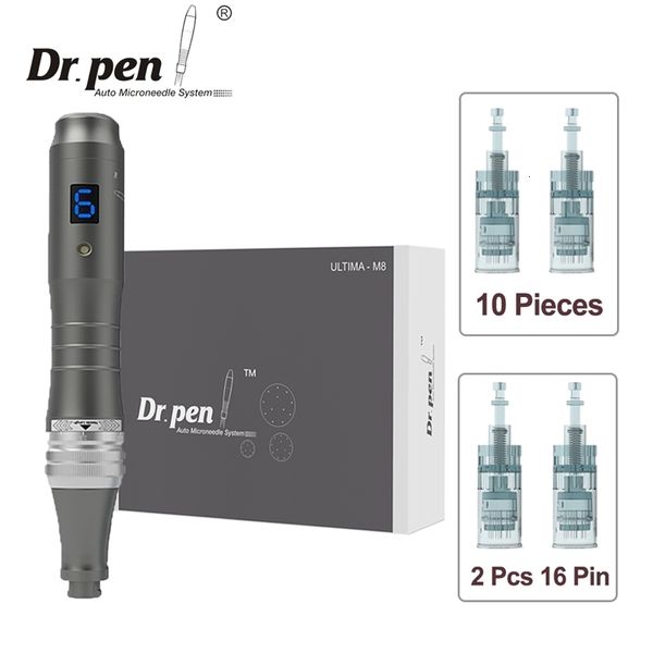 Tattoo agulhas dr original Pen Ultima M8 Microneedling Profissional com Cartuchy de 12pcs Máquina de beleza sem fio de pele sem fio 230217