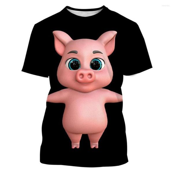 Herren-T-Shirts, lustiges Schwein-Shirt für Männer, 3D-Druck, Tier-Sommer-Mode, Vintage-Kurzarm, übergroß, atmungsaktiv, T-Shirt