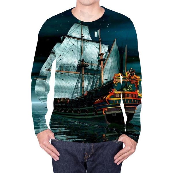 Camisetas masculinas pirata camisa de manga comprida homens velejo engraçado galáxia anime touchate ocean 3d tshirt mass roupas fashionmen's fashionmen