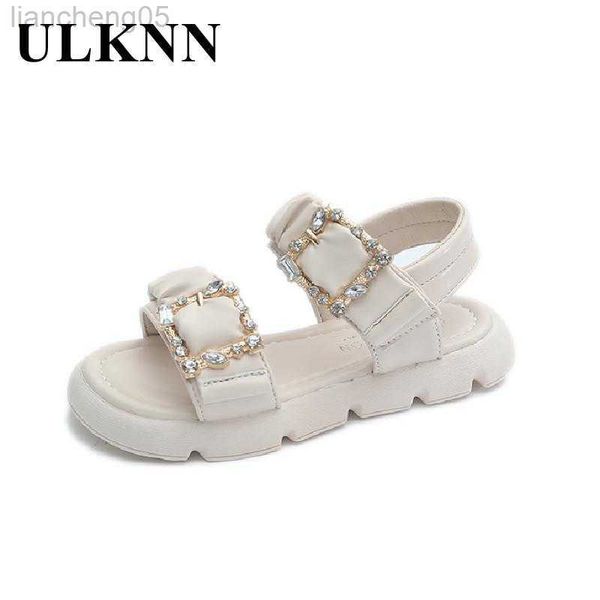 Sandalen Mädchen Römische Sandalen 2022 Sommer Kinder Beige Römische Schuhe Kinder weiche Modes Schuhe NDents Flat Beach Schuhe Perlenschuh W0217