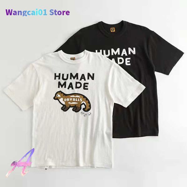 Homens wangcai01 camisetas 2024ss feito humano t-shirts homens mulheres desenhos animados impressão tops solto slub algodão curto seves haikyuu