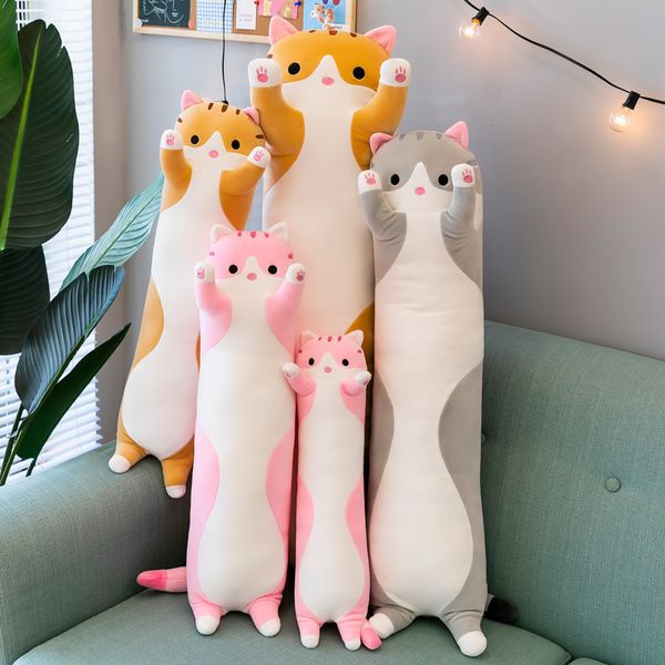 Hersteller Großhandel 50 cm 3-farbig gestreifte Katze Sofa Kissen Plüschtier Cartoon Katze große Puppe Kindergeschenk