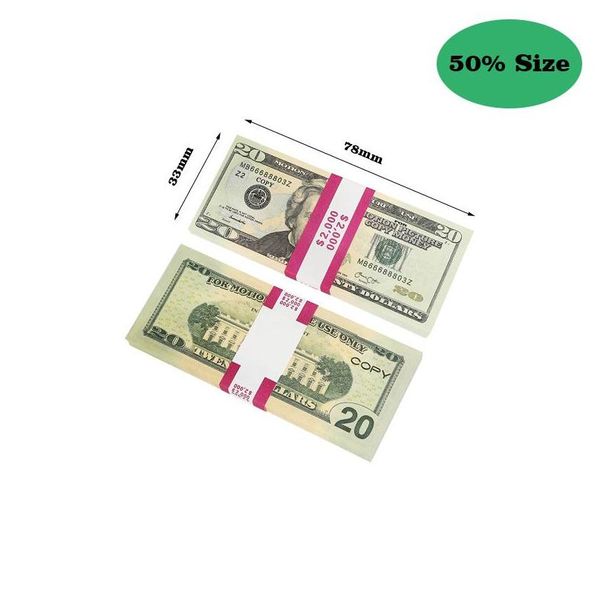 Funny Toys Toy Money Filme Prop Banknote 20 Dólares Partem da moeda Notas falsas notas de crianças Presente 50 dólares para filmes PUNHERTISIN P DHC7R