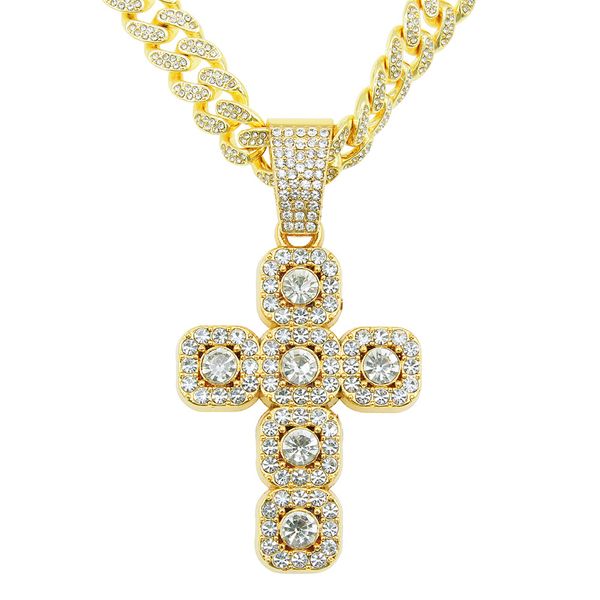 Hip-Hop-Kreuz-Charm-Anhänger, vergoldeter Lab-Diamant-Zirkon mit Miami-Halskette