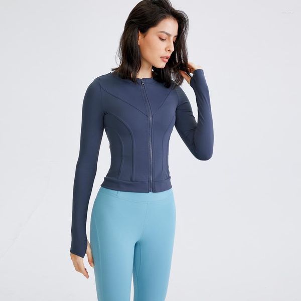 Camicie attive Camicia da yoga per donna Sport Top corto a maniche lunghe con fori per i pollici Allenamento ritagliato ad asciugatura rapida Corsa Abbigliamento da ginnastica atletica