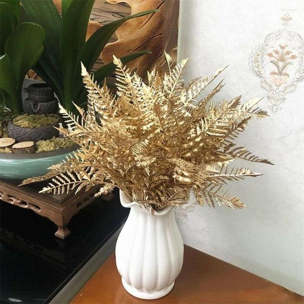 Декоративные цветы искусственные фальшивые листья золото серебряное пластиковое симуляция растений листья рождественские вечеринка свадебный сад дом ваза декор