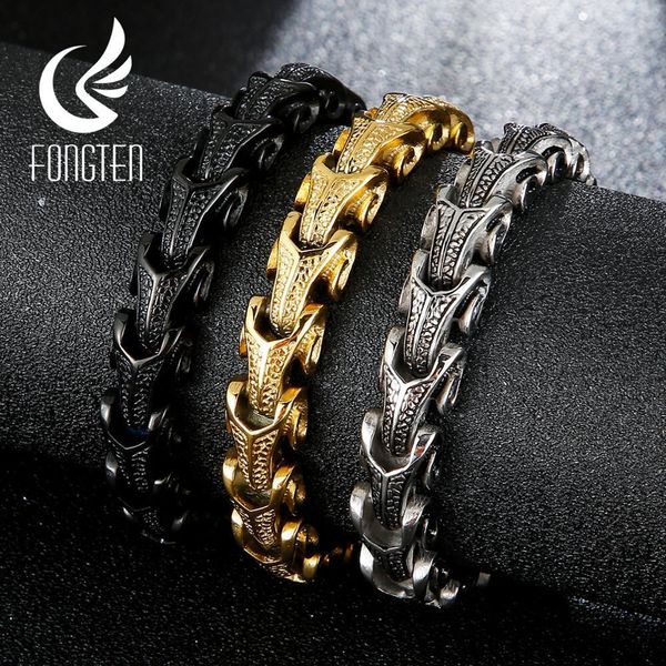 Bracelets de charme fongten punk dragon snake link cadeia de pulseira masculina 316l aço inoxidável preto dourado prateado jóias de moda viking 230216