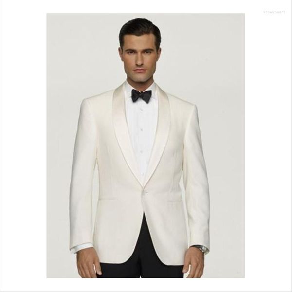 Erkekler Takım Kostüm Homme Mariage Ivory Erkek Damat Smokin Son Palto Pantolon Tasarımları Akşam Yemeği (Ceket Pantolon Kravat)