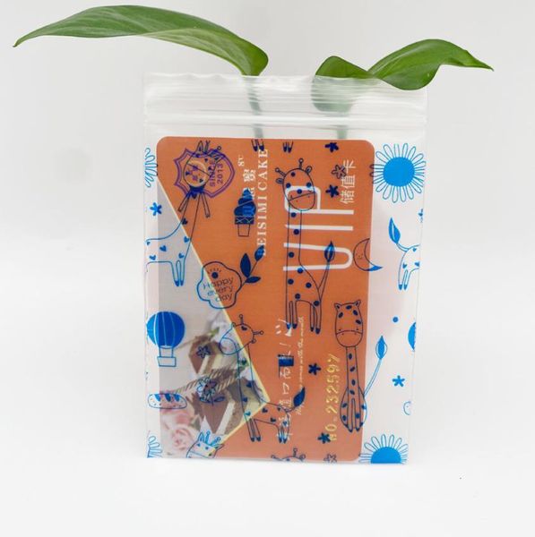 Sacchetti di imballaggio Borsa in Mylar Borsa in plastica con stampa giraffa blu Piccoli gioielli carini Orecchini Custodia con cerniera a prova