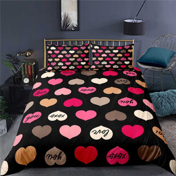 Conjuntos de cama luxo 3d coração amor impressão casa vida confortável capa edredão caso casal conjunto cama rainha e rei ue/eua/au/reino unido tamanho