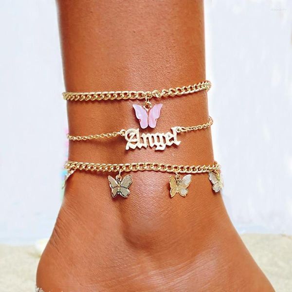 Tornozinhos Fashion Angel Butterfly Summer Sock Girl Barefoot na perna Bracelet Chain Jewelry Gifts for Women