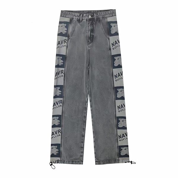 Jeans da uomo con pannelli Black Man Designer Pantaloni larghi dritti Vintage coreano Streetwear Y2k Fashion Wide Leg Punk Pantaloni casual in denim 230216