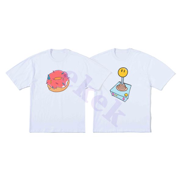 Marca de moda luxo masculina camiseta quadrada letra de donut impress￣o redonda pesco￧o de manga curta casual camiseta solta top preto branco