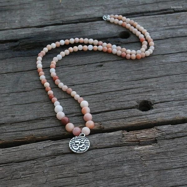 Colares de pingentes rosa natural Aventurina Japamala 108 contas com lotus Buddha Charm Colar para mulheres homens trazem boa sorte