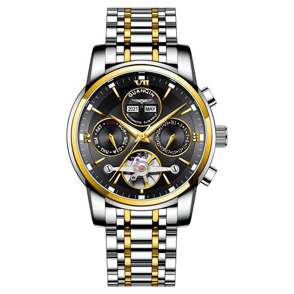 Armbanduhren Top Automatische Mannuhr Guanqin GJ16154 Mechanische Uhr Männlicher Kalender Leuchtzeiger Tourbillon Stundenwerkzeug Dropship Armbanduhren