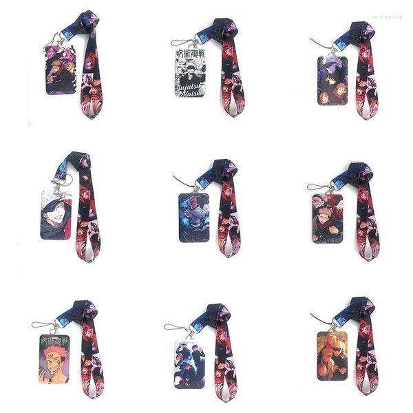 Keychains Credencial Holde Jujutsu Kaisen Anime Key Chaço Cartão de Chave de Chaves de Chave de Chave de Chave de Chave de Id Ginástica Crite de celular Kids Ring Jewelry